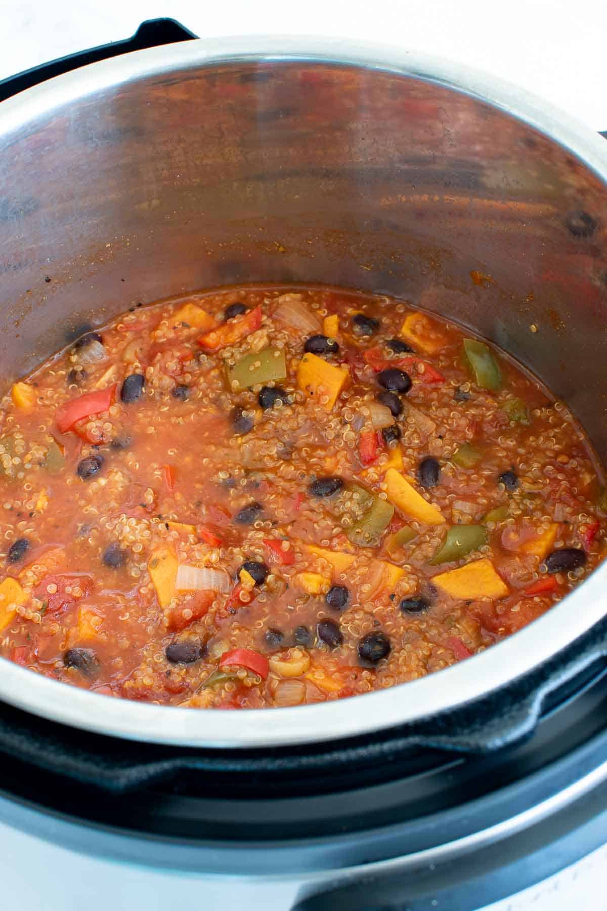 Vegan chili in an Instant Pot.