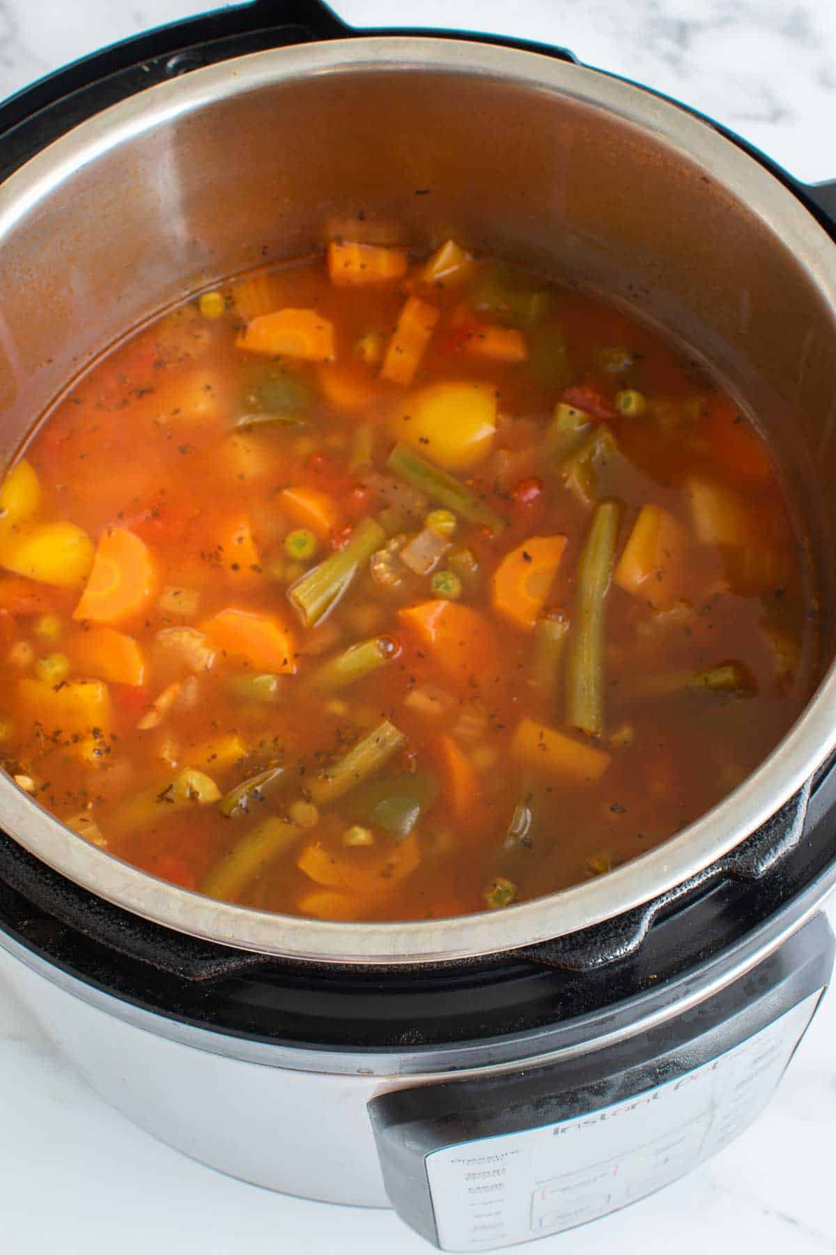 Vegetable soup in an Instant Pot.