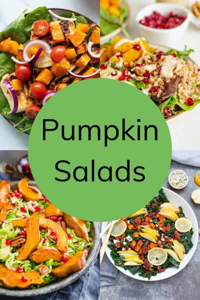 Collage of several pumpkin salads.