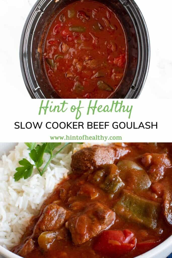 Two images of slow cooked beef goulash.