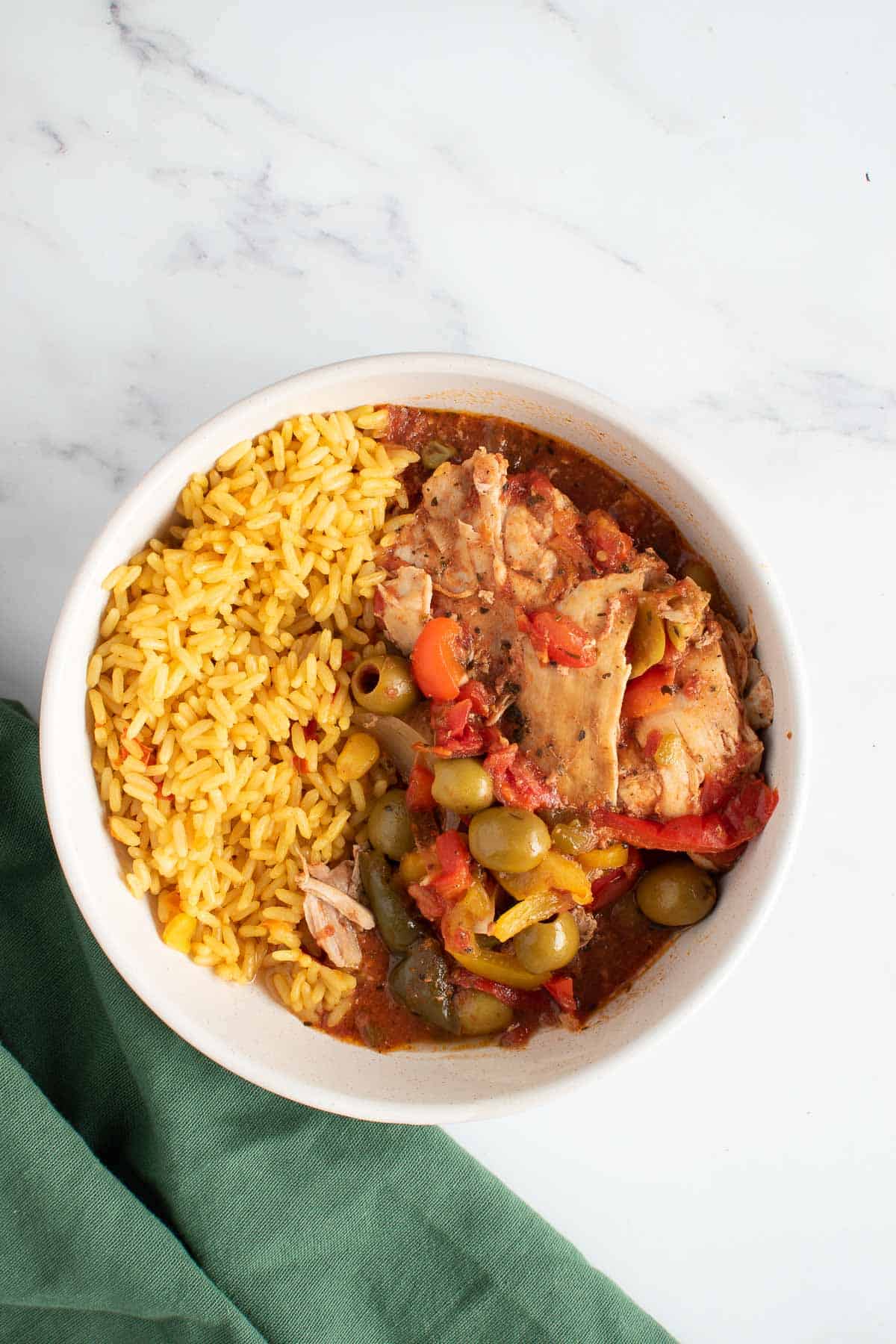 Spanish chicken with olives and rice.