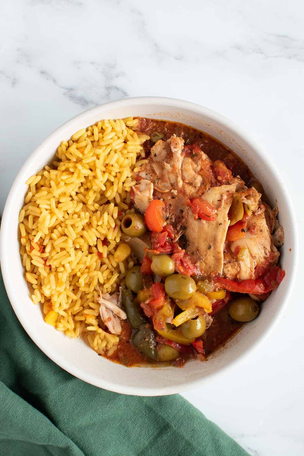 Spanish chicken stew and yellow rice.