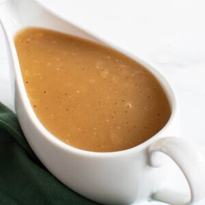 Gluten free turkey gravy with turkey drippings.