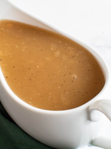 Gluten free turkey gravy with turkey drippings.