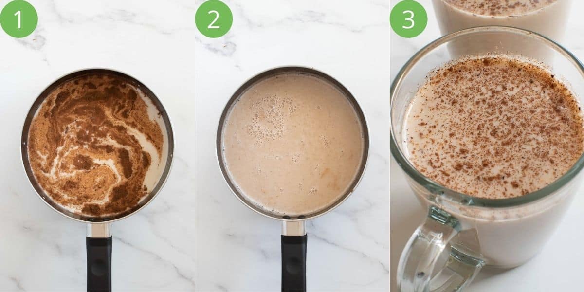 Step by step instructions showing how to make vegan eggnog.