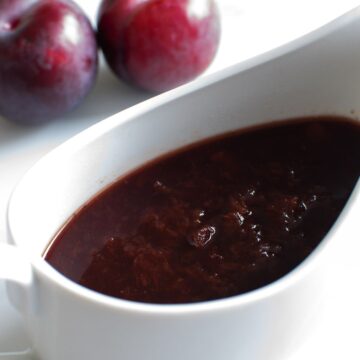 Plum sauce for duck made with fresh plums.