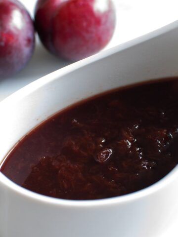 Plum sauce for duck made with fresh plums.