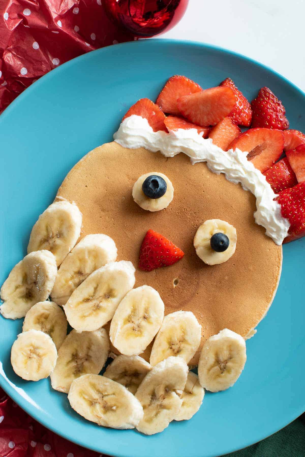 Pancake decorated as santa.