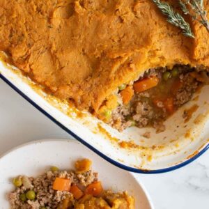 Shepherds pie with sweet potato mash.