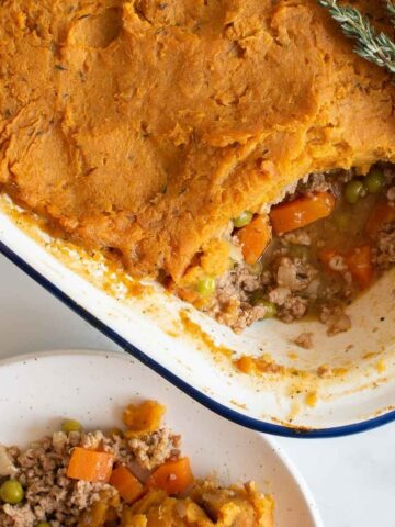 Shepherds pie with sweet potato mash.