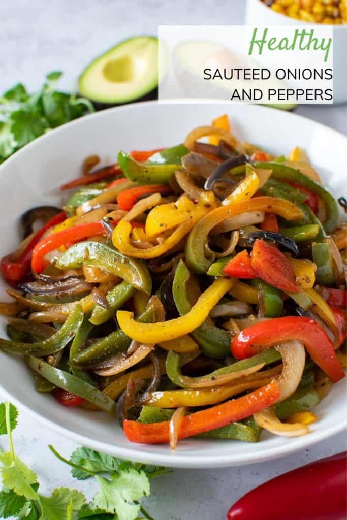 Pan fried sliced bell peppers and onions.