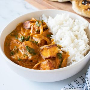 Paneer Korma with rice.