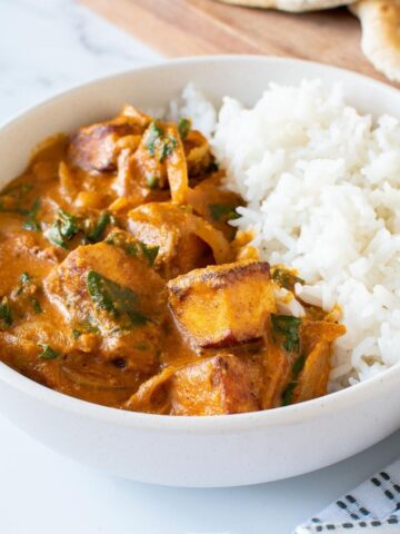 Paneer Korma with rice.