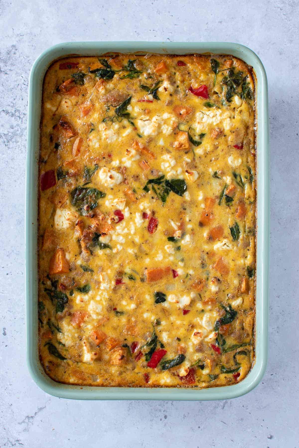 A breakfast casserole with sweet potatoes.