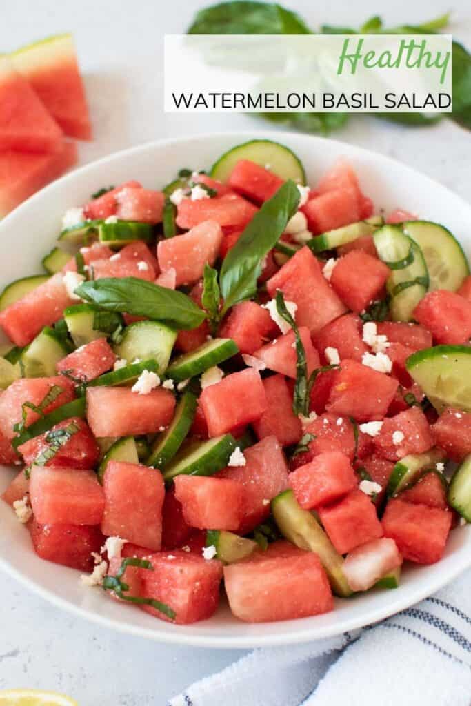 Close up of cucumber and watermelon salad.
