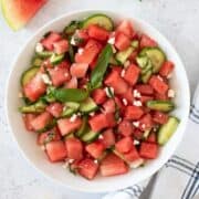 Watermelon Basil Salad in a bowl.