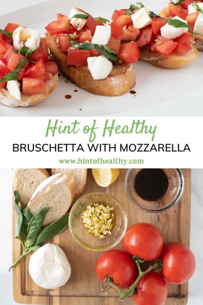 Cooked bruschetta with tomatoes and mozzarella, with the ingredients on the side.