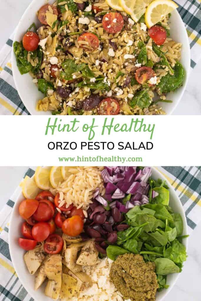 Two images of the same salad in a bowl: before and after mixing the ingredients together.