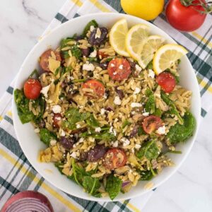 Orzo Pesto Salad in a bowl.