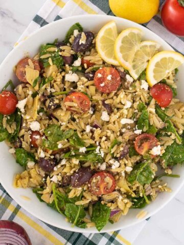 Orzo Pesto Salad in a bowl.