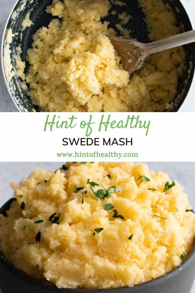 Swede mash in a bowl and in a pot.