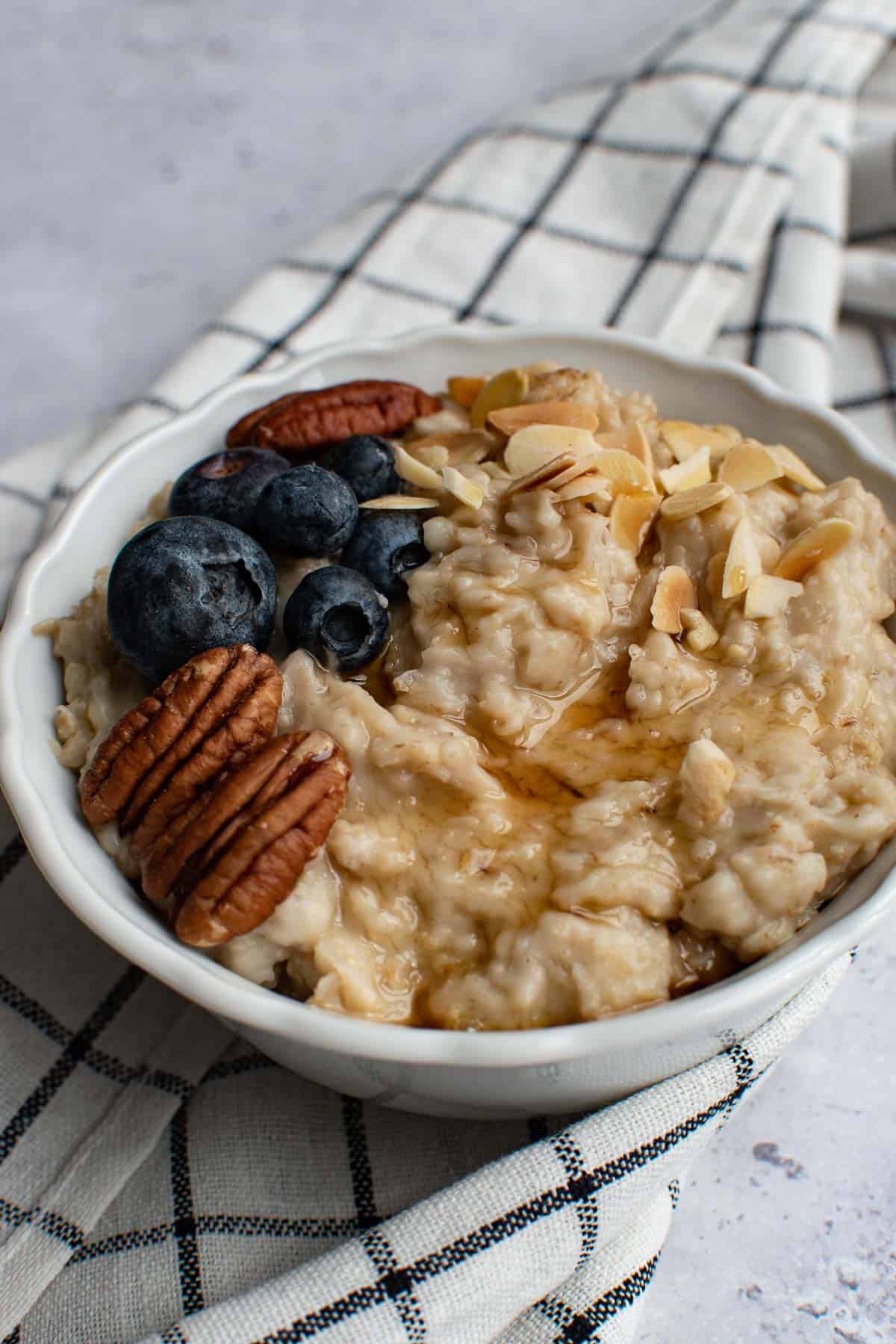 Close up of creamy slow cooked porridge.