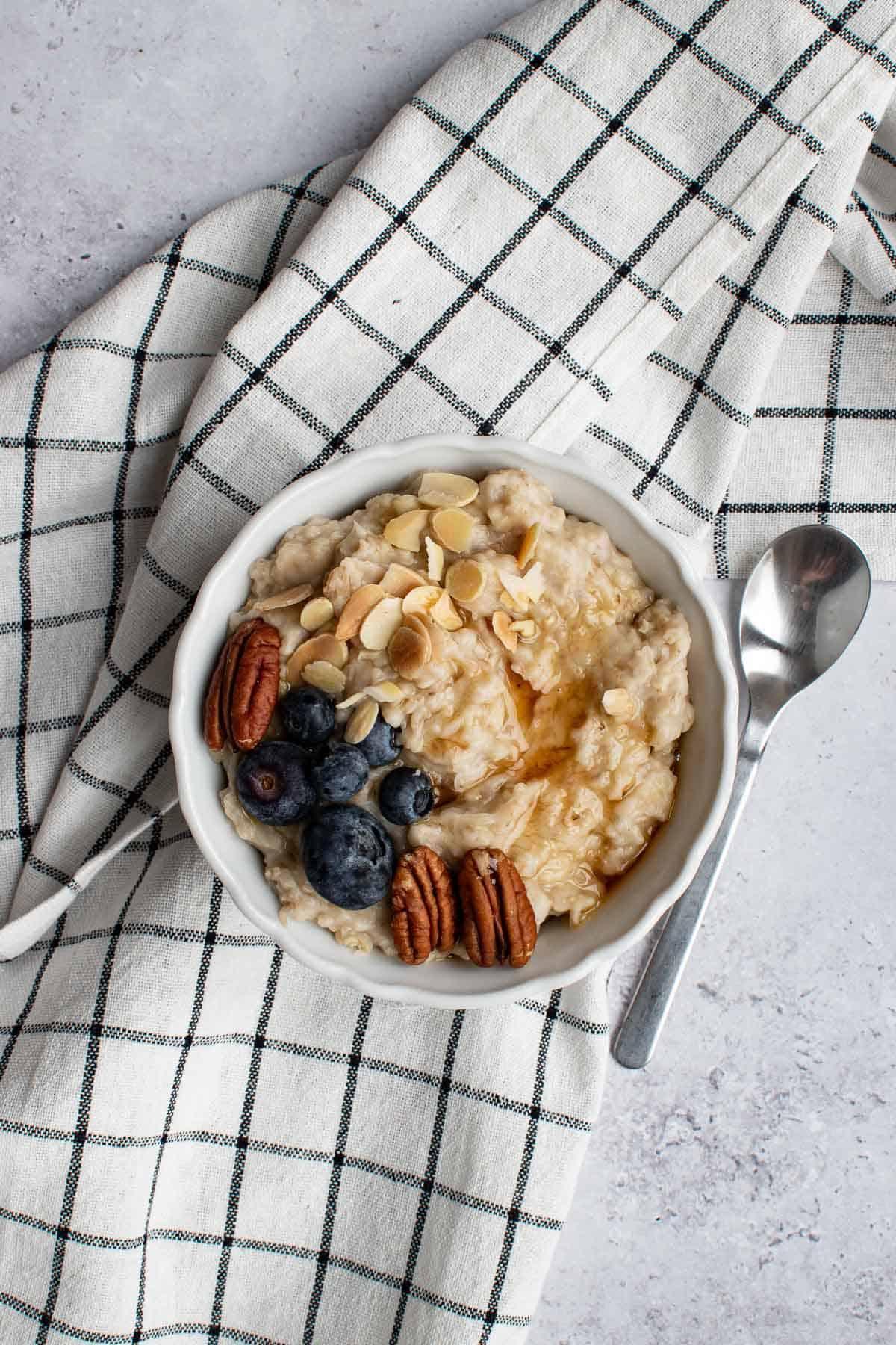 Slow cooker porridge in a bowl.